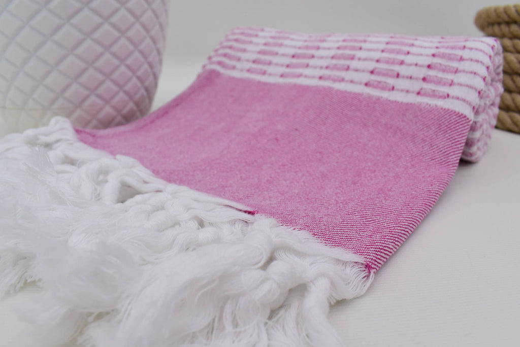 Hot Pink Organic Cotton Beach Towel with Honeycombed Pattern
