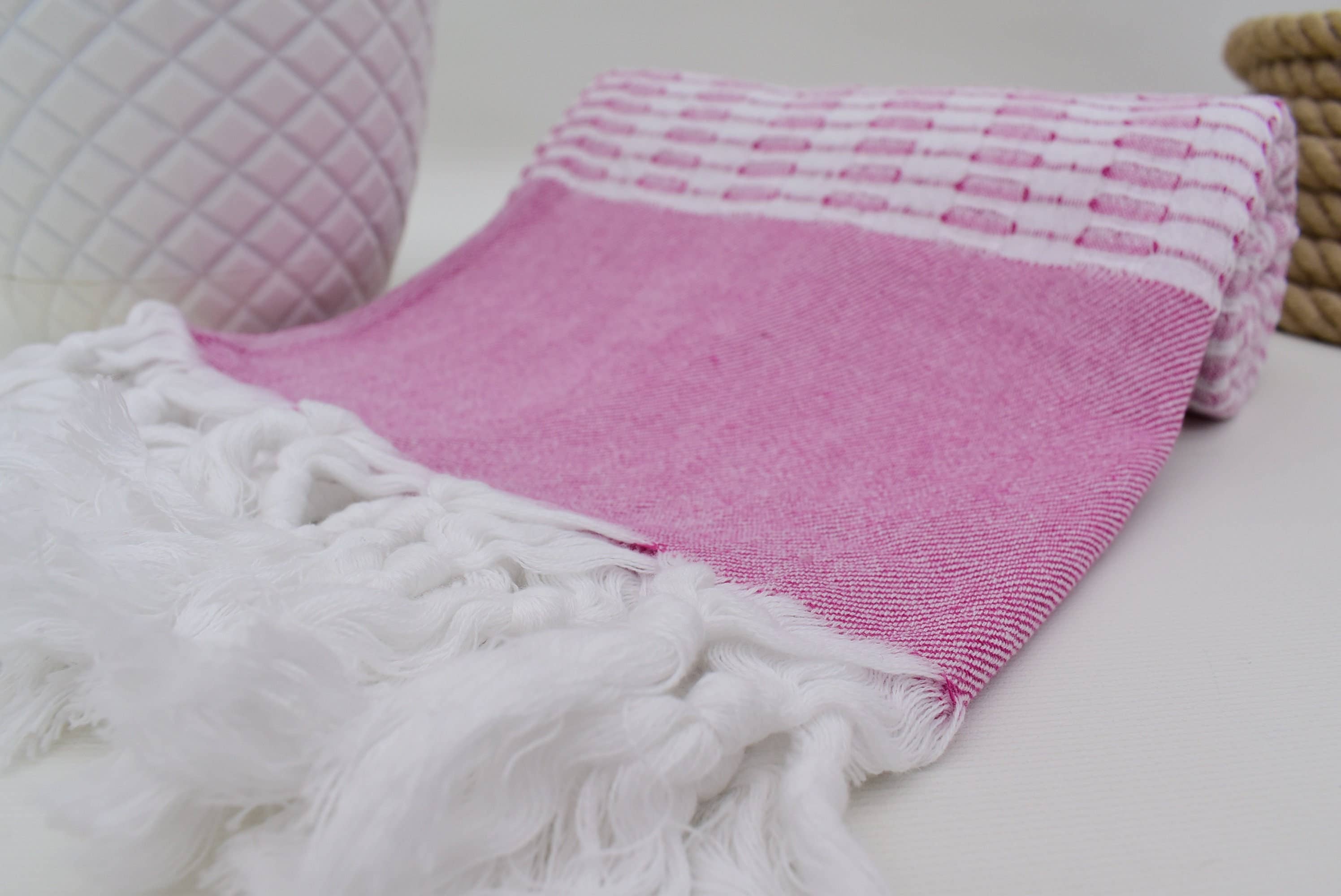 Hot Pink Organic Cotton Beach Towel with Honeycombed Pattern