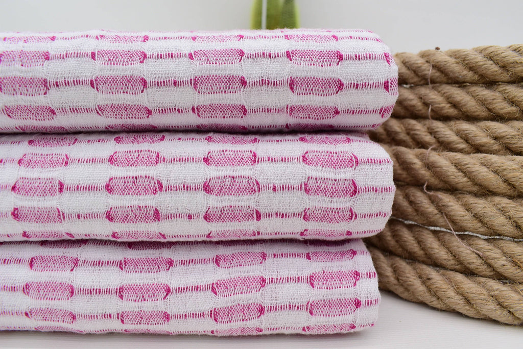 Hot Pink Organic Cotton Beach Towel with Honeycombed Pattern