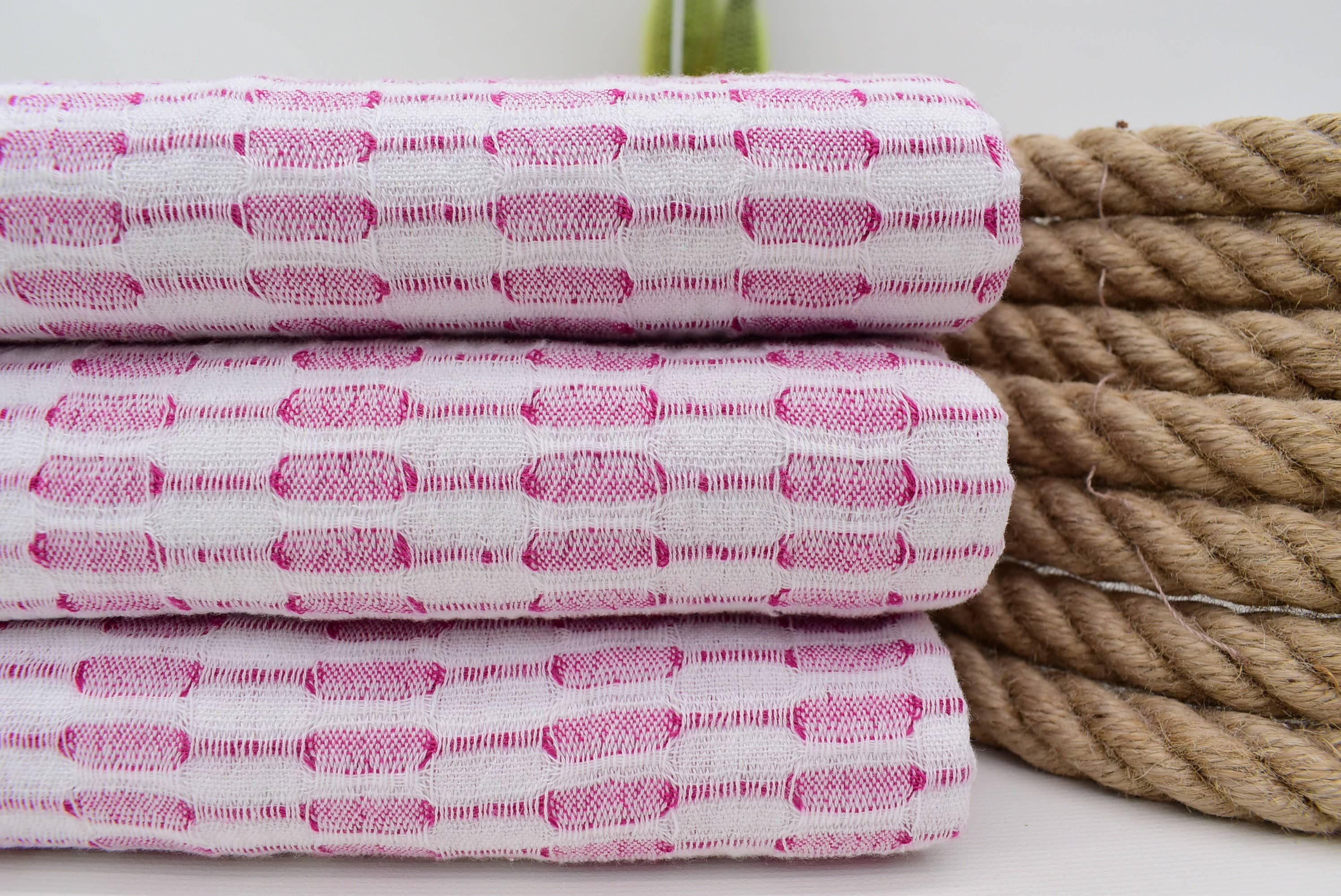 Hot Pink Organic Cotton Beach Towel with Honeycombed Pattern