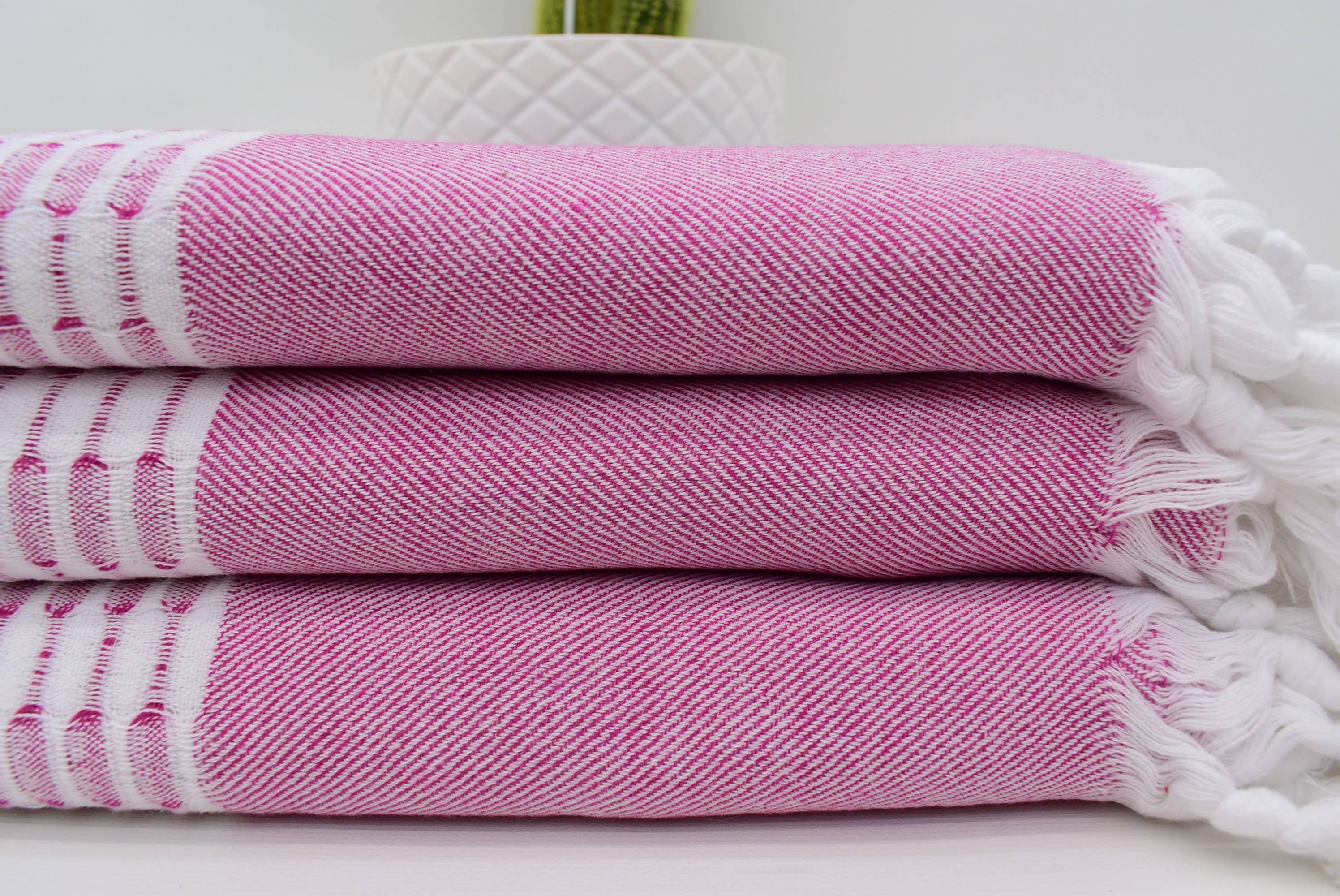 Hot Pink Organic Cotton Beach Towel with Honeycombed Pattern
