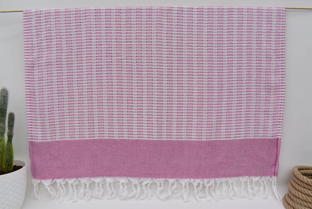 Hot Pink Organic Cotton Beach Towel with Honeycombed Pattern
