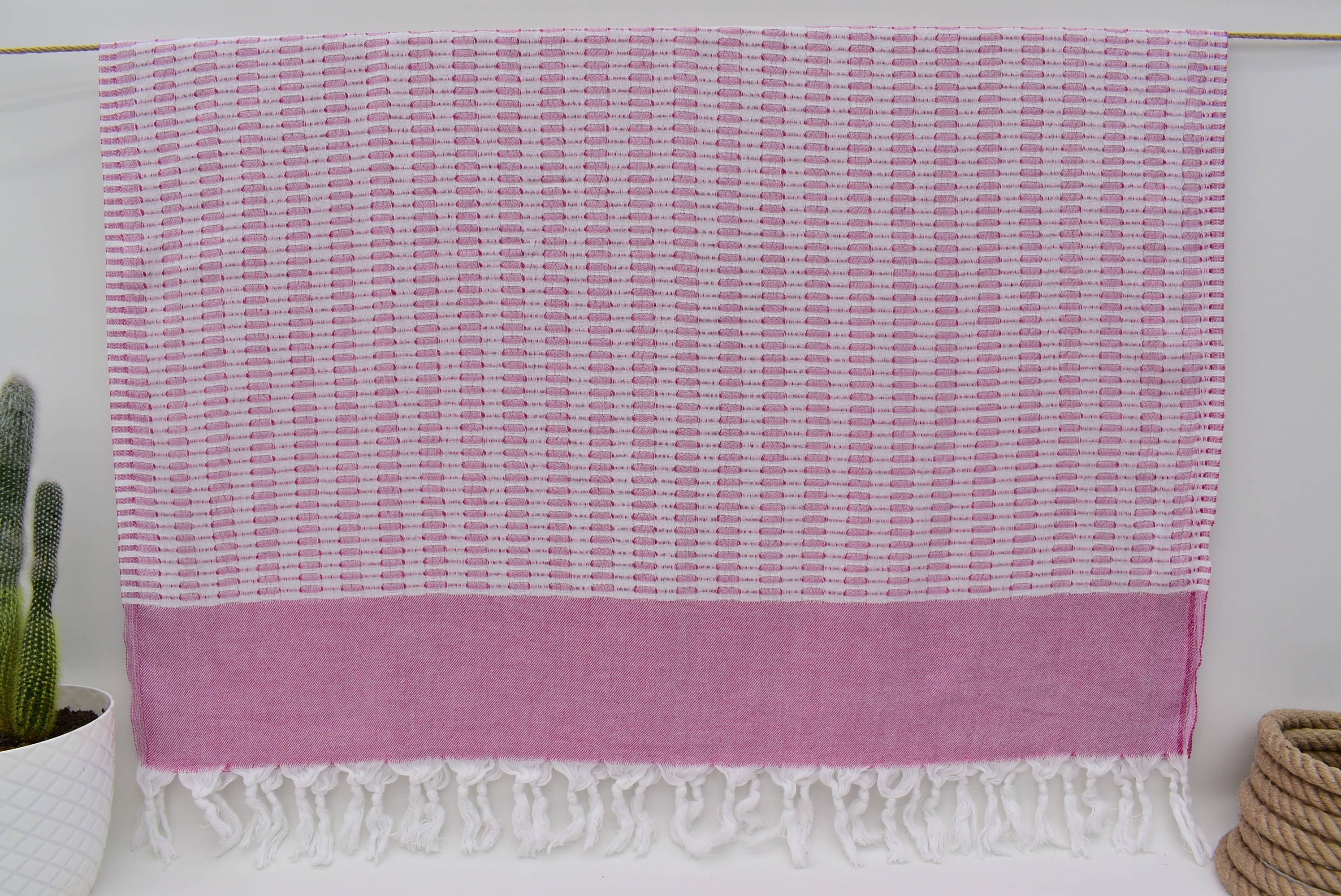 Hot Pink Organic Cotton Beach Towel with Honeycombed Pattern